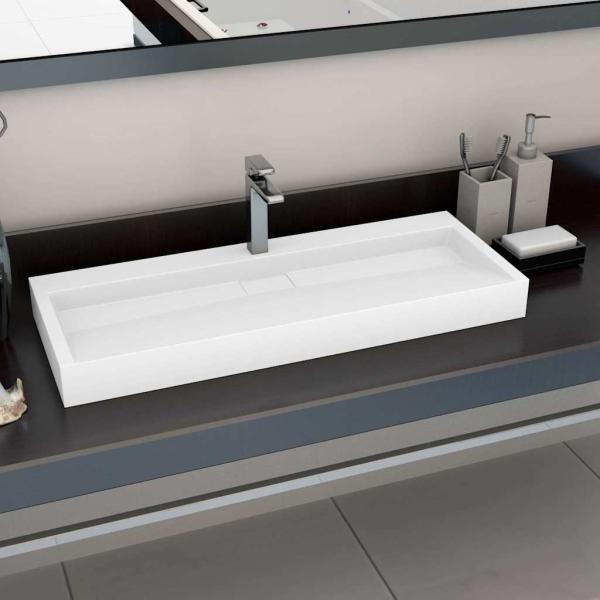 ARDEBO.de - Waschbecken 120 x 46 x 11 cm Mineralguss/Marmorguss Weiß