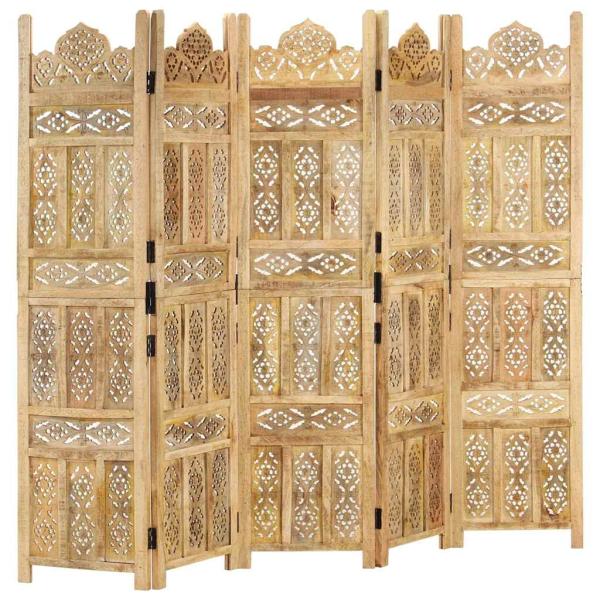 ARDEBO.de - 5-tlg. Raumteiler Handgeschnitzt 200×165 cm Mango Massivholz