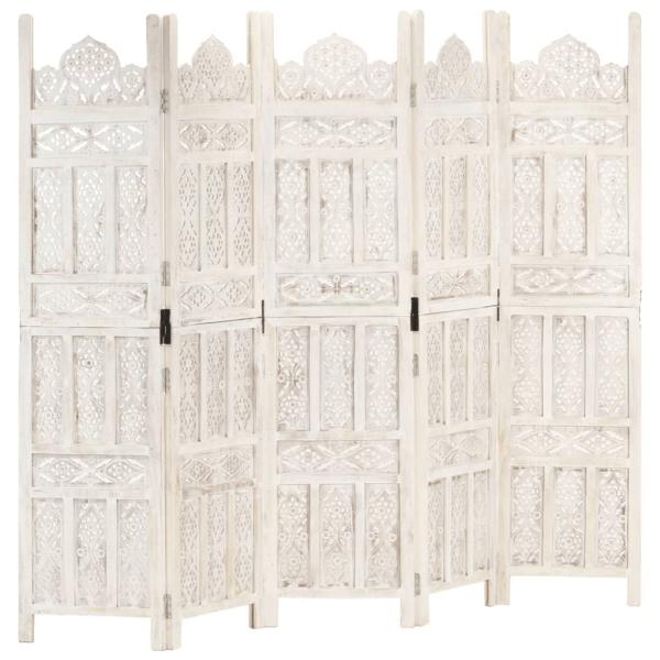 ARDEBO.de - 5tlg. Raumteiler Handgeschnitzt Weiß 200×165cm Mango Massivholz