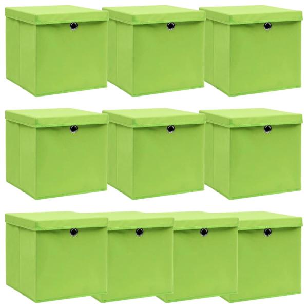 ARDEBO.de - Aufbewahrungsboxen mit Deckeln 10 Stk. Grün 32x32x32 cm Stoff
