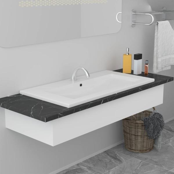 ARDEBO.de - Einbauwaschbecken 91x39,5x18,5 cm Keramik Weiß