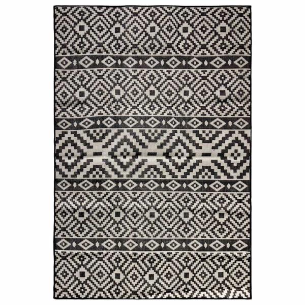 ARDEBO.de - Outdoor-Teppich Flachgewebe 140x200 cm Schwarz Gestreift
