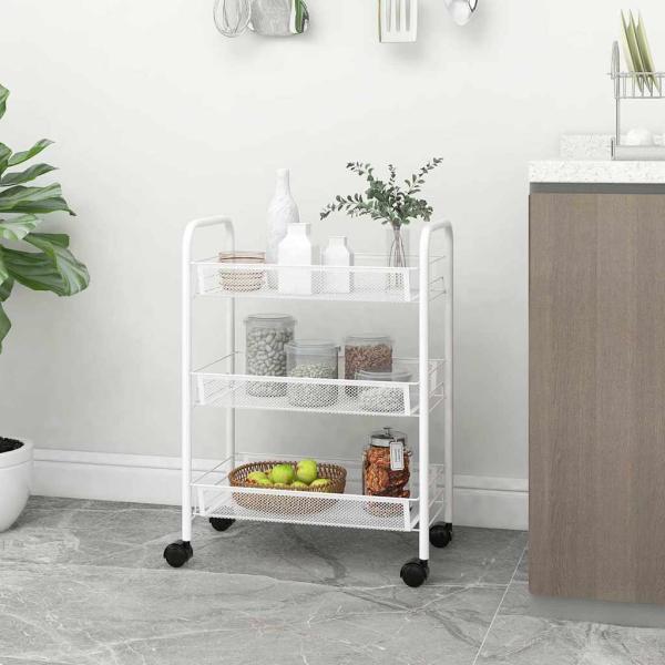 ARDEBO.de - Küchenwagen 3 Etagen Weiß 46x26x64 cm Eisen
