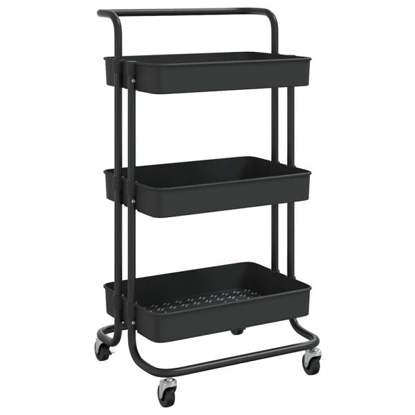 Küchenwagen 3 Etagen Schwarz 42x35x85 cm Eisen und ABS