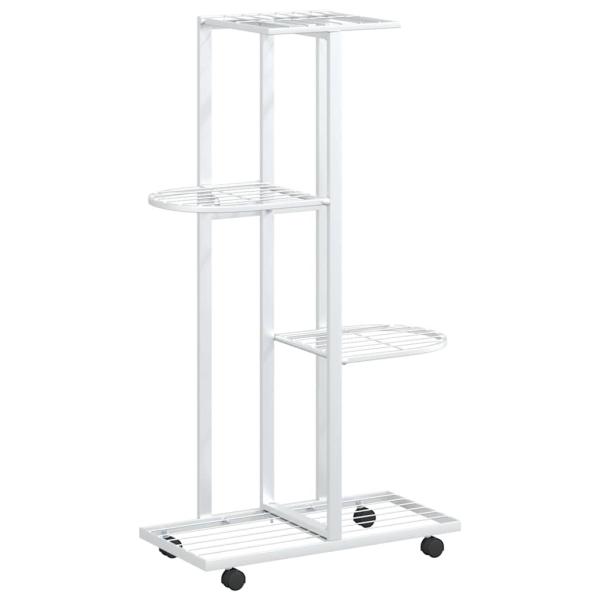 Blumenständer 4-Etagen mit Rollen 44x23x80 cm Weiß Eisen