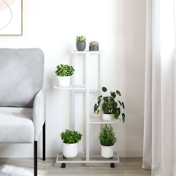 Blumenständer 4-Etagen mit Rollen 44x23x80 cm Weiß Eisen