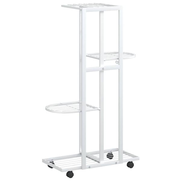 Blumenständer 4-Etagen mit Rollen 44x23x80 cm Weiß Eisen