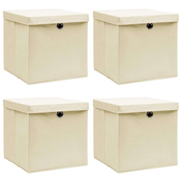 ARDEBO.de - Aufbewahrungsboxen mit Deckel 4 Stk. Creme 32x32x32 cm Stoff
