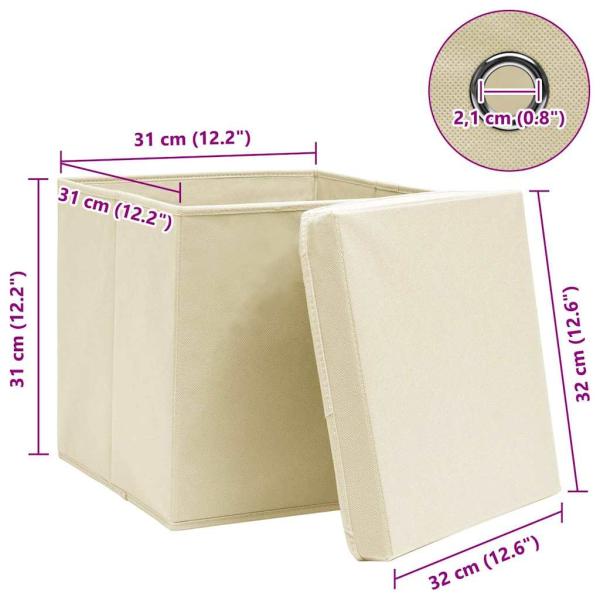 Aufbewahrungsboxen mit Deckel 4 Stk. Creme 32x32x32 cm Stoff