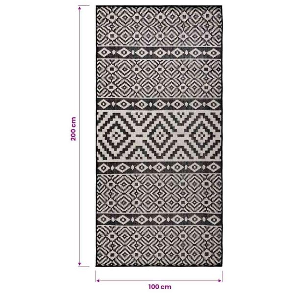 Outdoor-Teppich Flachgewebe 100x200 cm Schwarz Gestreift