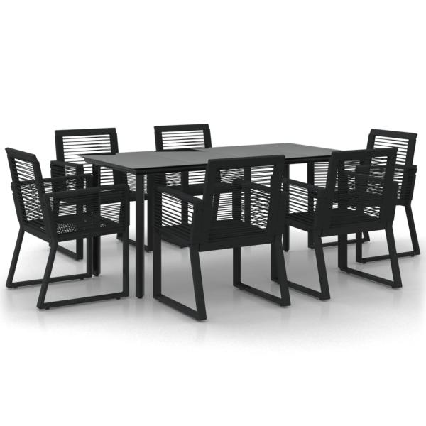 7-tlg. Garten-Essgruppe Schwarz PVC-Rattan