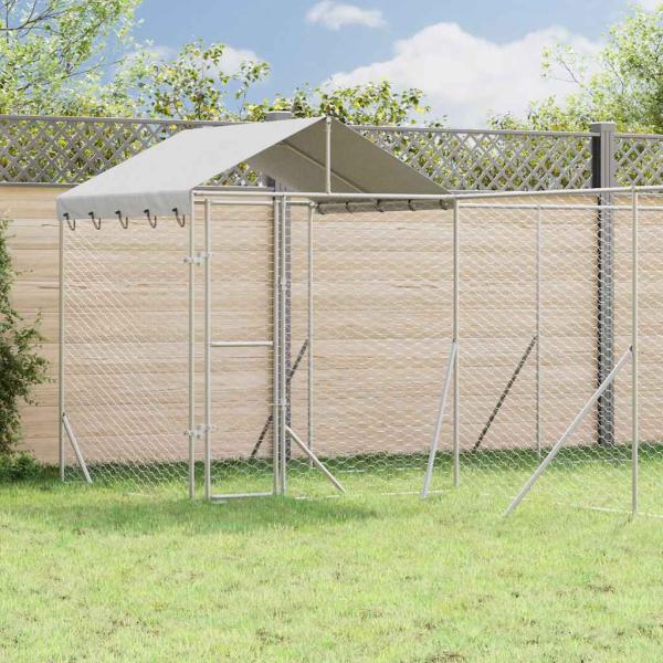 ARDEBO.de - Outdoor-Hundezwinger mit Dach Silbern 6x6x2,5m Verzinkter Stahl