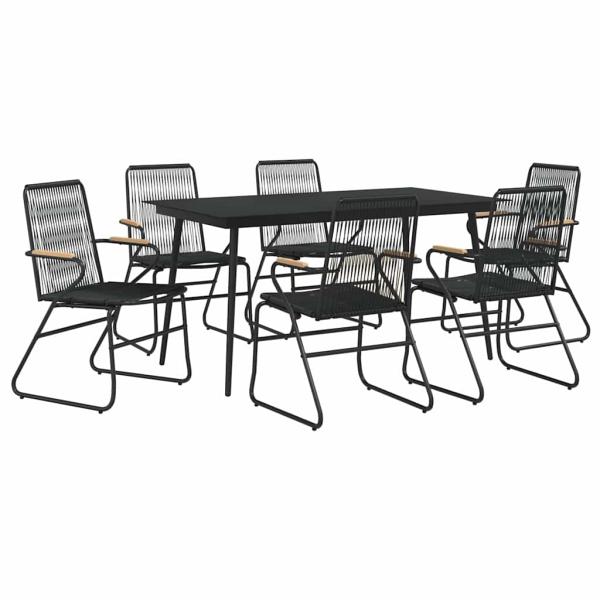 7-tlg. Garten-Essgruppe Schwarz PVC-Rattan