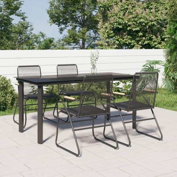 ARDEBO.de - 5-tlg. Garten-Essgruppe Schwarz PVC Rattan