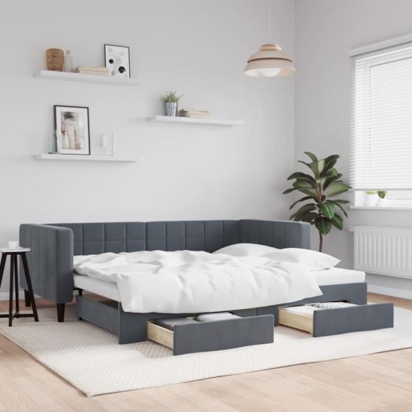 ARDEBO.de - Tagesbett Ausziehbar mit Schubladen Dunkelgrau 90x200 cm Samt