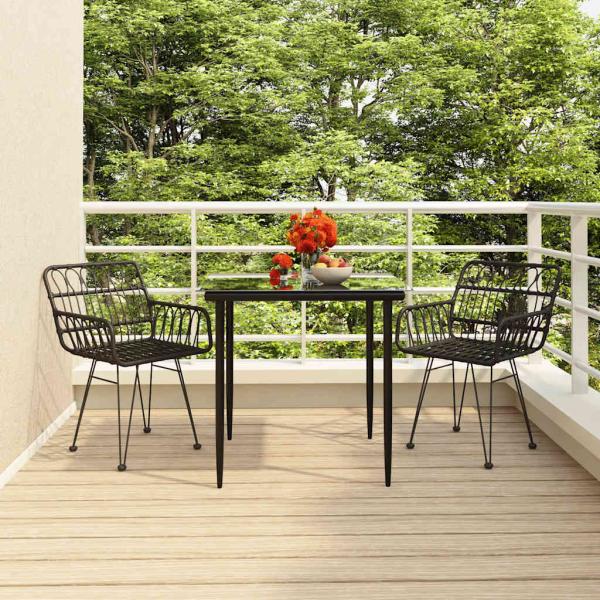 ARDEBO.de - 3-tlg. Garten-Essgruppe Schwarz Poly Rattan