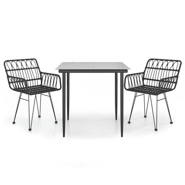 3-tlg. Garten-Essgruppe Schwarz Poly Rattan