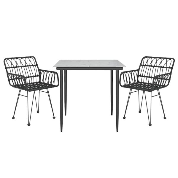 3-tlg. Garten-Essgruppe Schwarz Poly Rattan