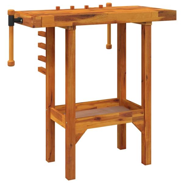 Werkbank mit Schraubstöcken 92x48x83 cm Massivholz Akazie