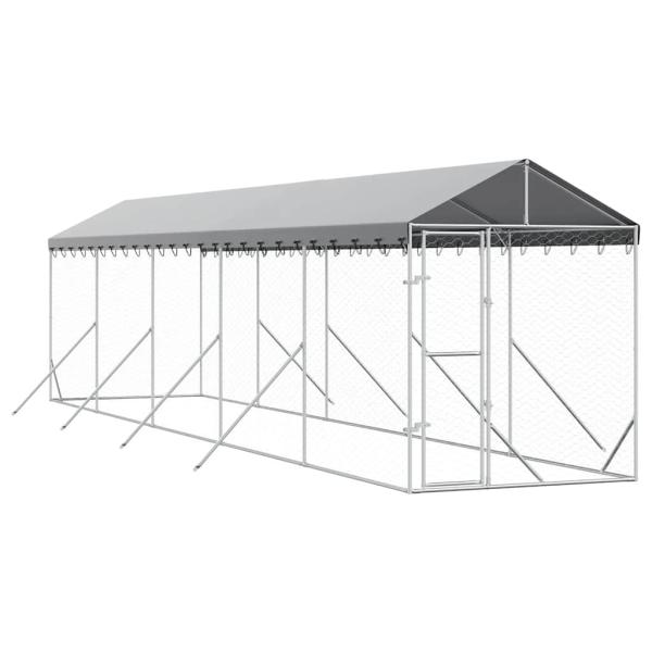 Outdoor-Hundezwinger mit Dach Silbern 2x10x2,5 m Stahl Verzinkt