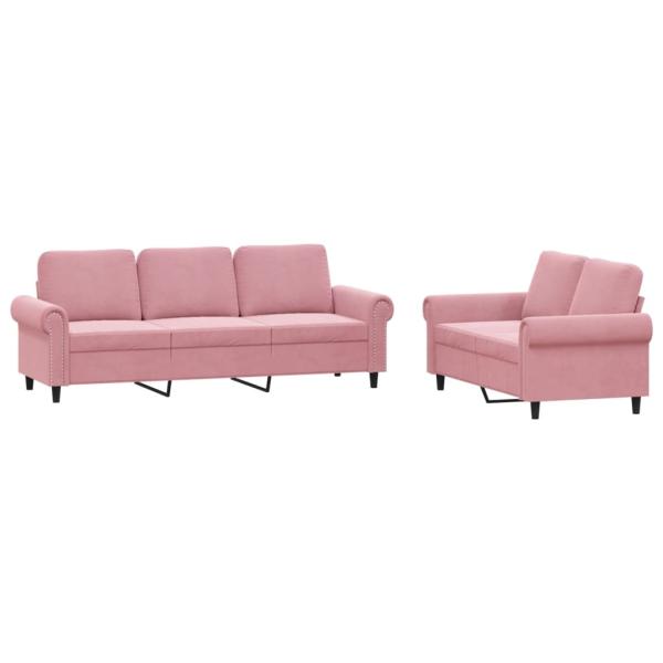 2-tlg. Sofagarnitur mit Kissen Rosa Samt