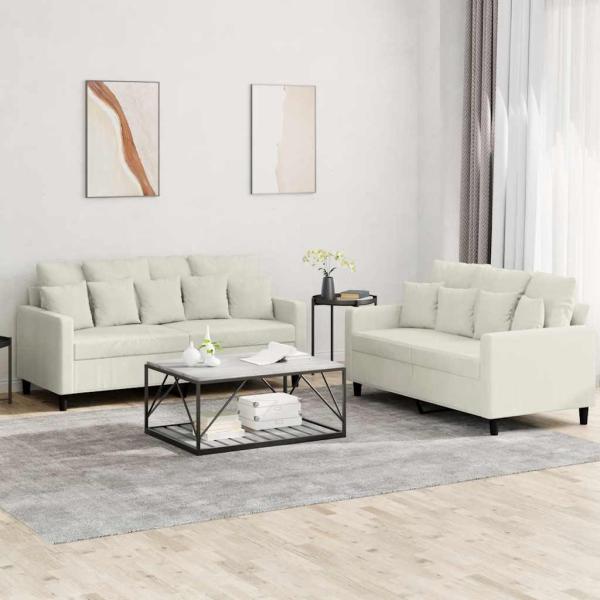 ARDEBO.de - 2-tlg. Sofagarnitur mit Kissen Creme Samt