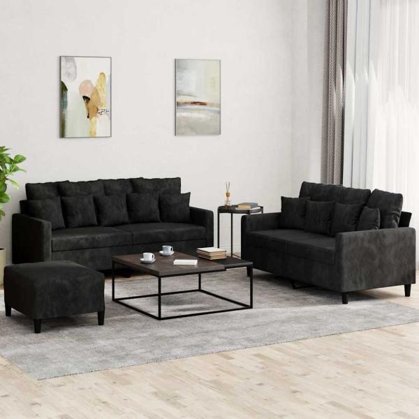 ARDEBO.de - 3-tlg. Sofagarnitur mit Kissen Schwarz Samt