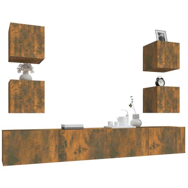 6-tlg. TV-Schrank-Set Räuchereiche Holzwerkstoff
