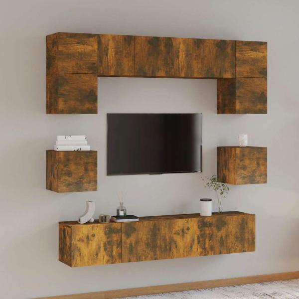 ARDEBO.de - 8-tlg. TV-Schrank-Set Räuchereiche Holzwerkstoff