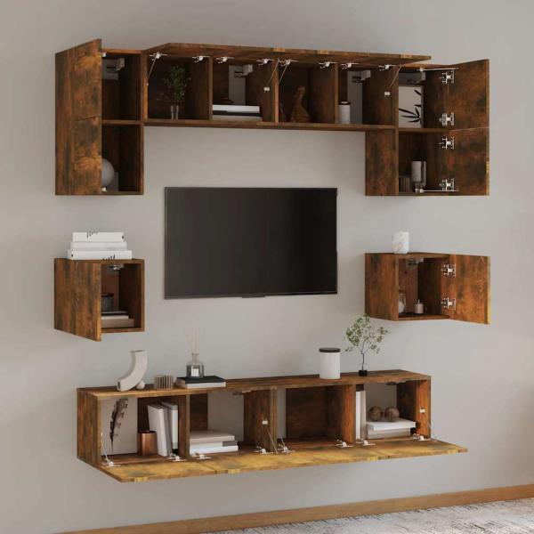 8-tlg. TV-Schrank-Set Räuchereiche Holzwerkstoff