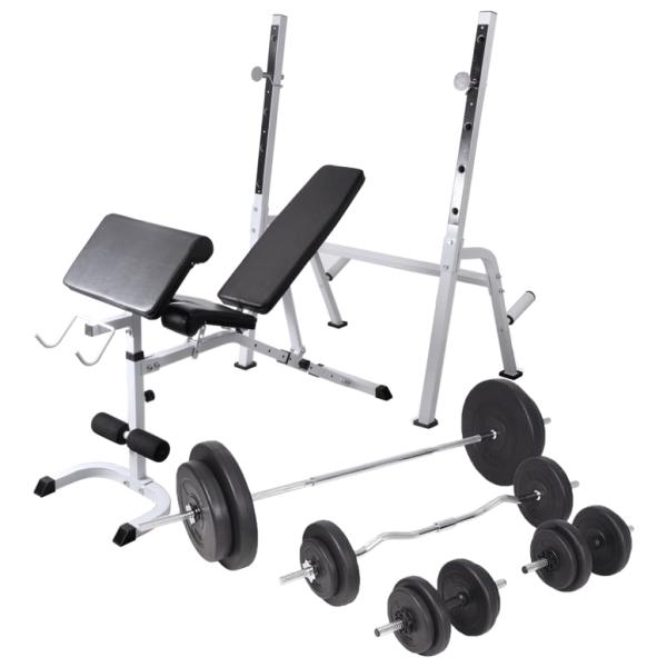 ARDEBO.de - Hantelbank mit Ablage, Langhantel und Kurzhantel-Set 90 kg