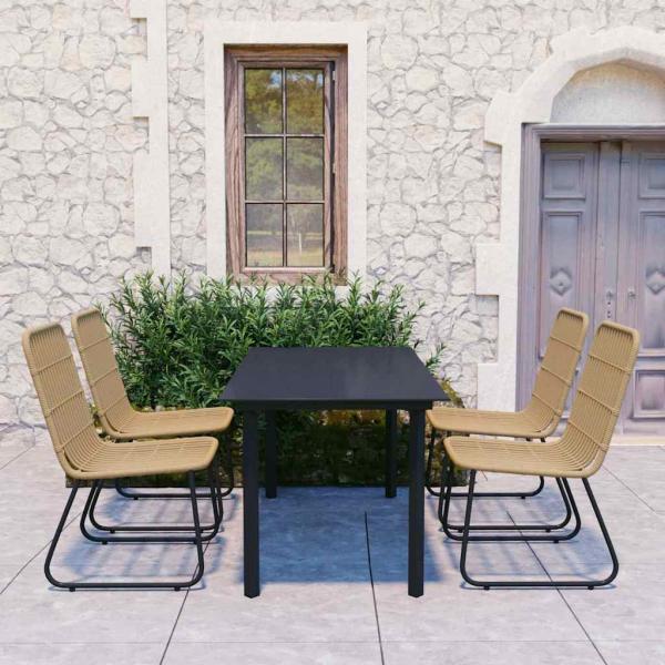 ARDEBO.de - 5-tlg. Garten-Essgruppe Poly Rattan und Glas