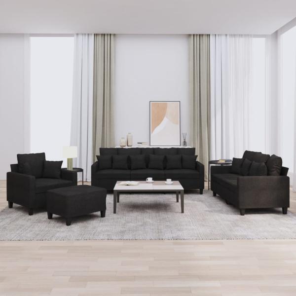 ARDEBO.de - 4-tlg. Sofagarnitur mit Kissen Schwarz Stoff