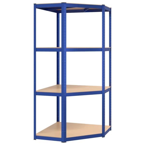 Eckregal mit 4 B?den Blau Stahl & Holzwerkstoff