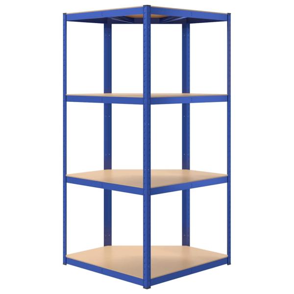 Eckregal mit 4 B?den Blau Stahl & Holzwerkstoff