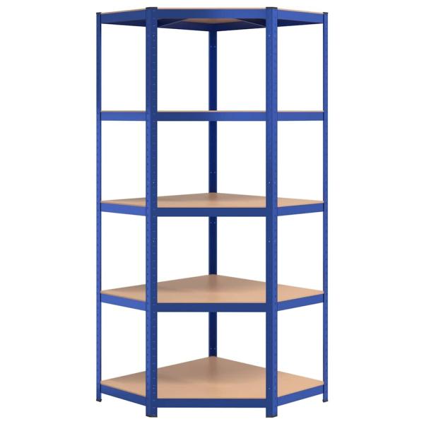 Eckregal mit 5 B?den Blau Stahl & Holzwerkstoff