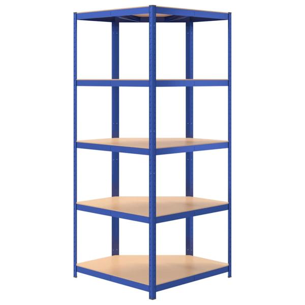 Eckregal mit 5 B?den Blau Stahl & Holzwerkstoff