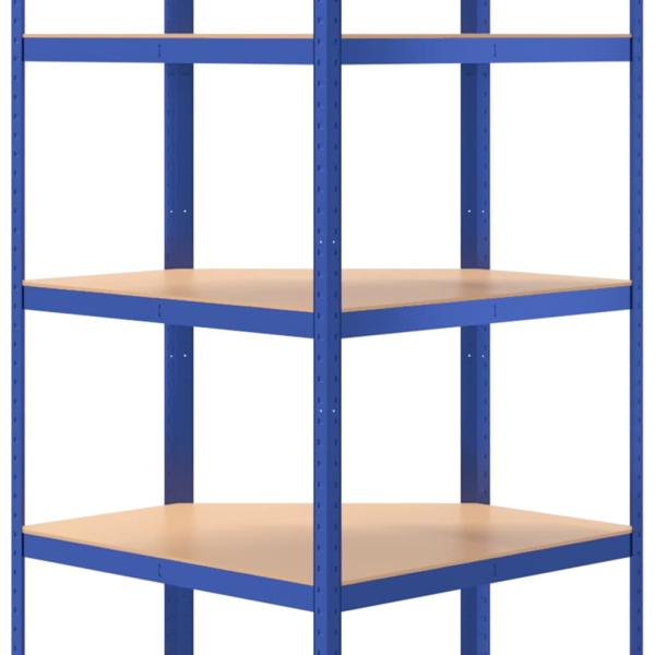 Eckregal mit 5 B?den Blau Stahl & Holzwerkstoff