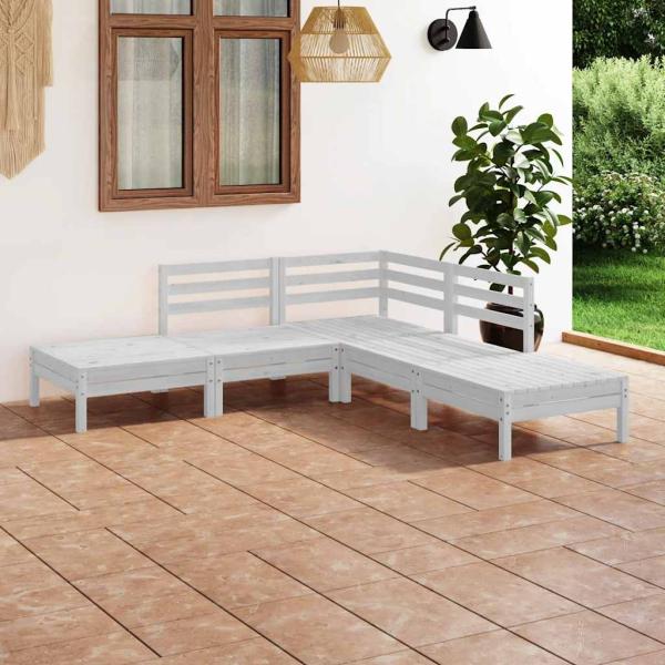 ARDEBO.de - 5-tlg. Garten-Lounge-Set Massivholz Kiefer Weiß