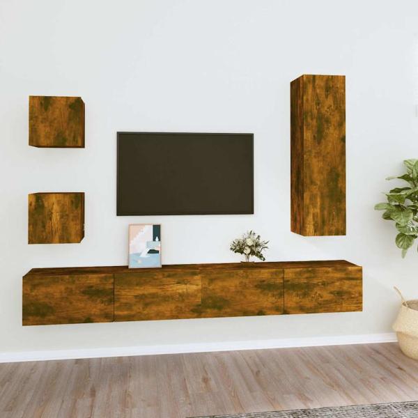 ARDEBO.de - 5-tlg. TV-Schrank-Set Räuchereiche Holzwerkstoff