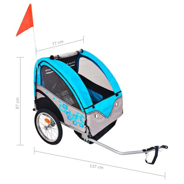Fahrradanhänger Grau und Blau 30 kg