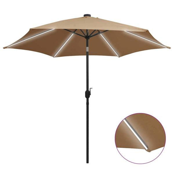ARDEBO.de - Sonnenschirm mit LED-Beleuchtung und Alu-Mast 300 cm Taupe
