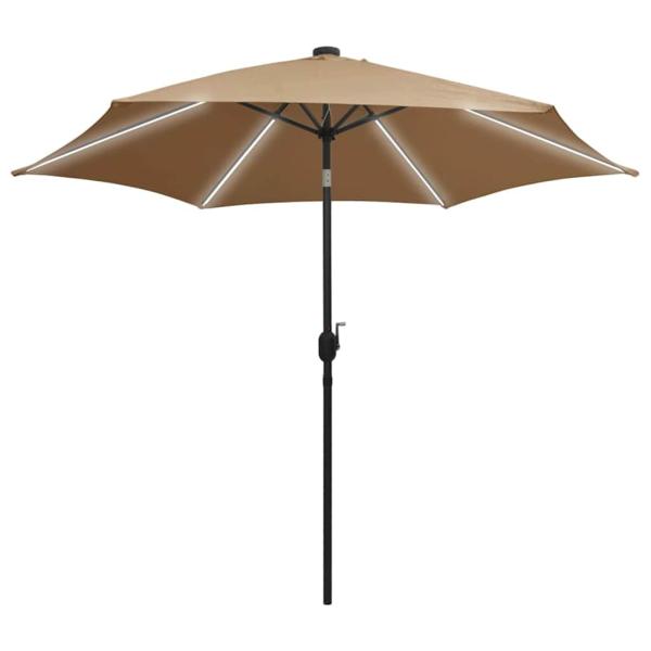 Sonnenschirm mit LED-Beleuchtung und Alu-Mast 300 cm Taupe
