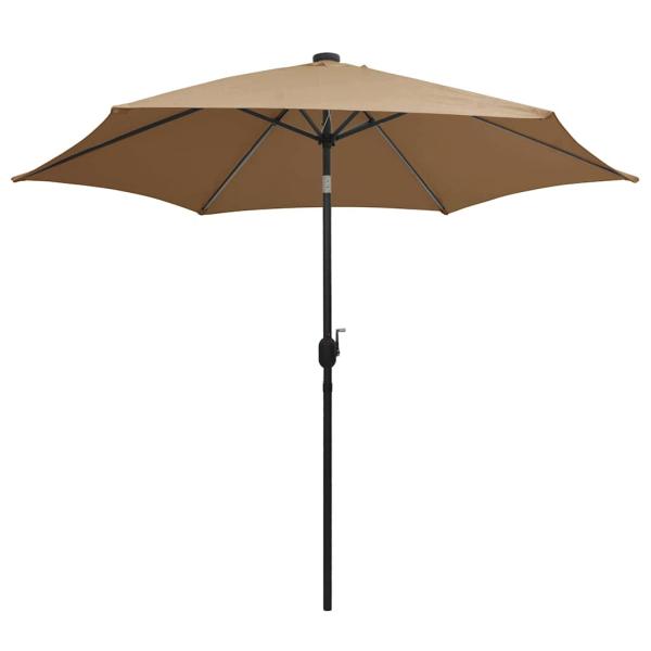 Sonnenschirm mit LED-Beleuchtung und Alu-Mast 300 cm Taupe