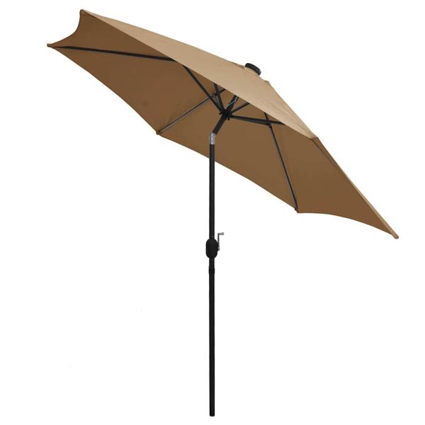 Sonnenschirm mit LED-Beleuchtung und Alu-Mast 300 cm Taupe