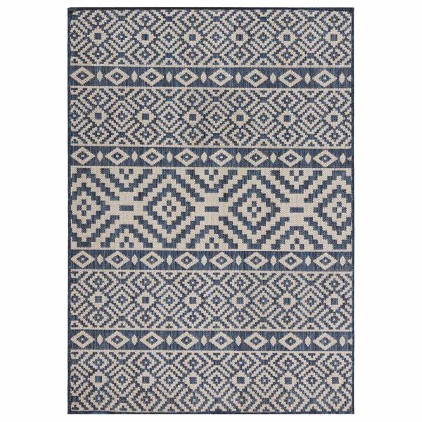 Outdoor-Teppich Flachgewebe 140x200 cm Blau Gestreift