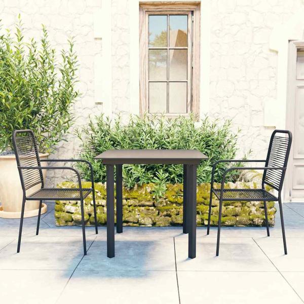 ARDEBO.de - 3-tlg. Garten-Essgruppe Schwarz Glas und Stahl