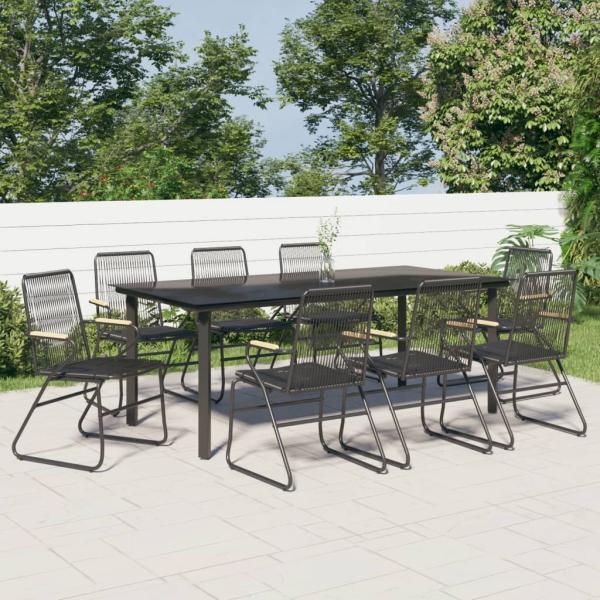 ARDEBO.de - 9-tlg. Garten-Essgruppe Schwarz PVC Rattan