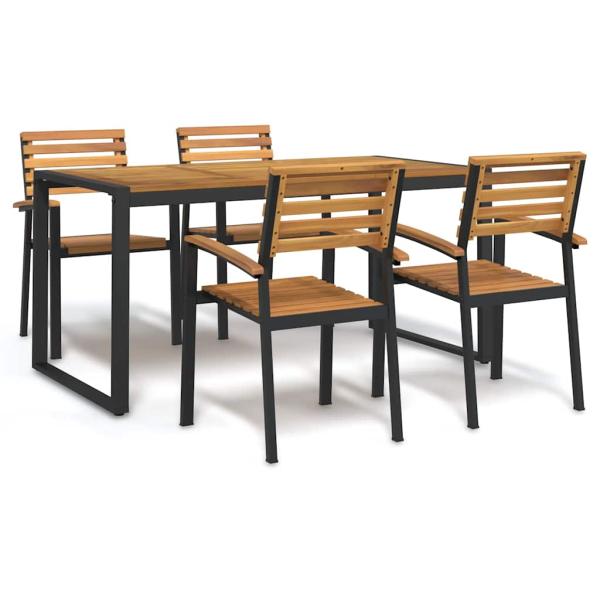 ARDEBO.de - 5-tlg. Garten-Essgruppe Massivholz Akazie und Metall