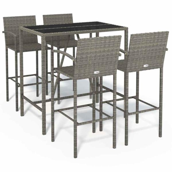 5-tlg. Gartenbar-Set Grau Poly Rattan